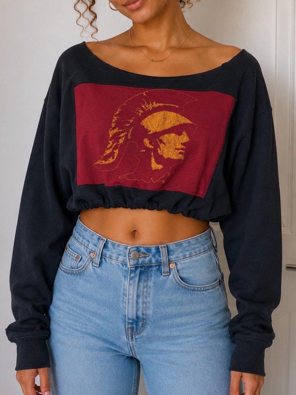 USC Trojans  Crop  Vintage Black Reworked Sweatshirt Small